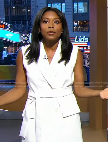 Rachel’s white belted vest on Good Morning America