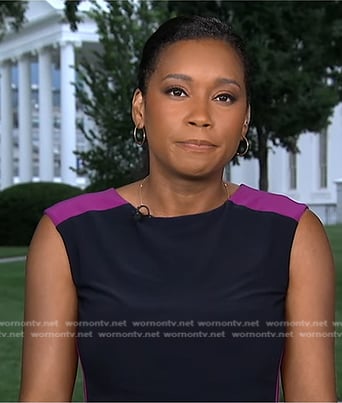 Rachel’s navy and pink colorblock dress on Good Morning America