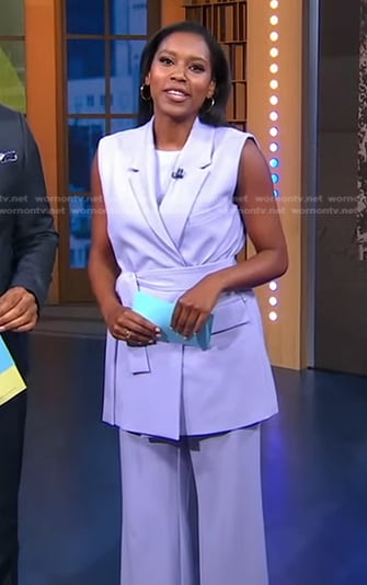 Rachel’s lilac belted vest and pants on Good Morning America