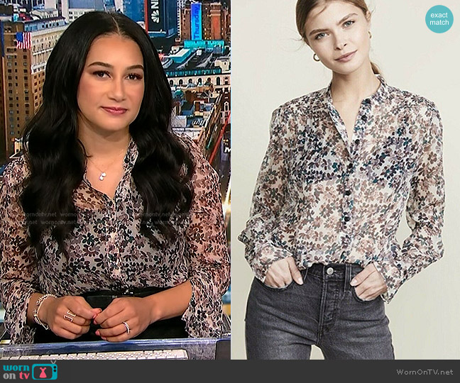 Rag & Bone Susan Silk Long-Sleeve Floral Blouse worn by Morgan Radford on NBC News Daily