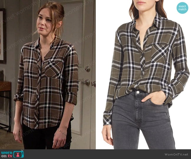 Rails Hunter Plaid Button Up Shirt in Kalamata Black worn by Stephanie Johnson (Abigail Klein) on Days of our Lives