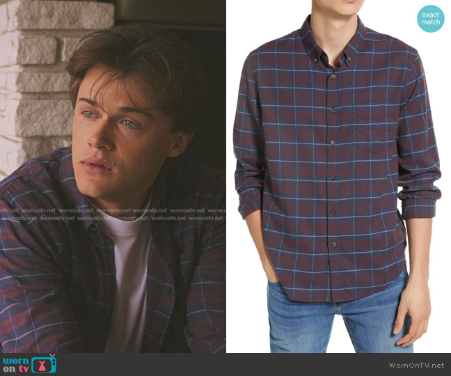 Rails Reid Plaid Stretch Cotton Button-Down Shirt in Deep Blue Crimson worn by Conrad (Christopher Briney) on The Summer I Turned Pretty