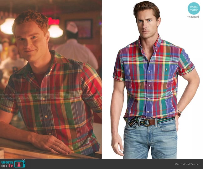 Polo Ralph Lauren Classic-Fit Oxford Shirt in Red/Blue Multi worn by Julian Blossom (Nicholas Barasch) on Riverdale