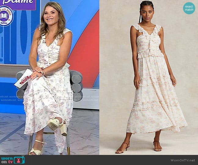 Polo Ralph Lauren Ruffled Floral Sleeveless Crepe Dress in Vintage Peony worn by Jenna Bush Hager on Today