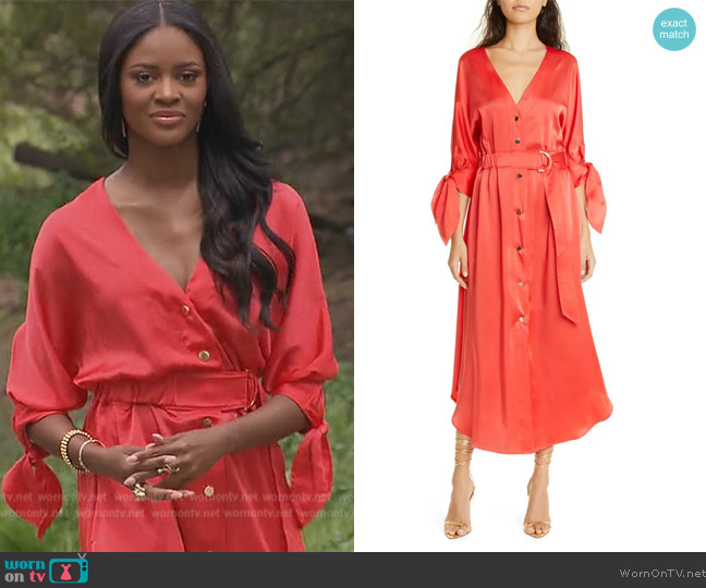 Ramy Brook Baldwin Satin Shirtdress worn by Charity Lawson on The Bachelorette