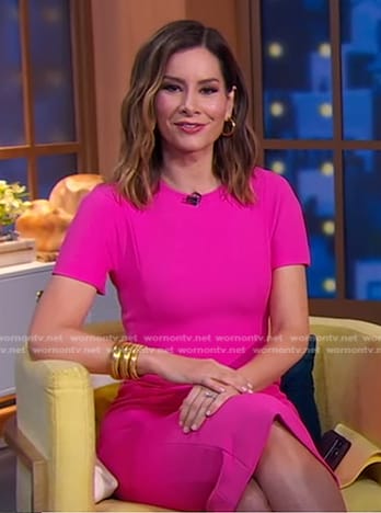 Rebecca’s pink short sleeve sheath dress on Good Morning America