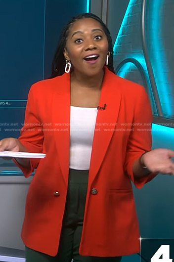 Kay Angrum’s red ruched sleeve blazer on NBC News Daily