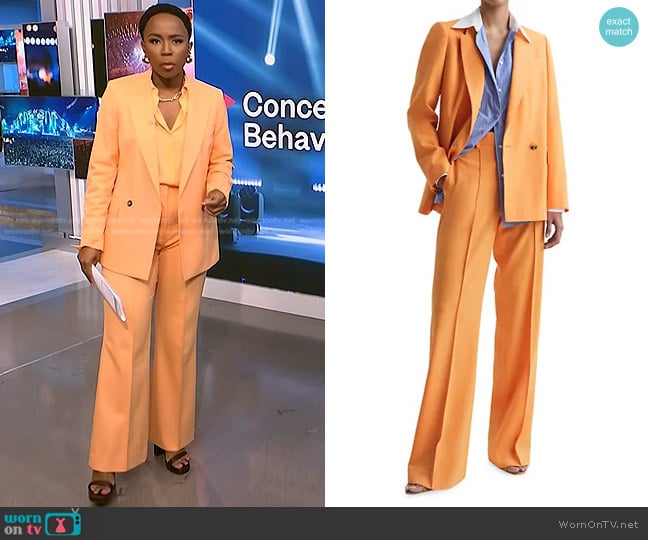 Reiss Emmy Double Breasted Blazer worn by Zinhle Essamuah on NBC News Daily
