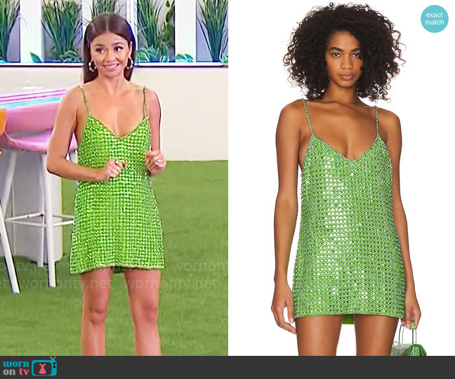 Retrofete Holland Dress in Lime Punch worn by Sarah Hyland on Love Island USA