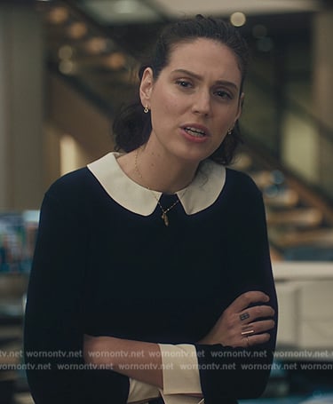 Rian’s black contrast collar top on Billions
