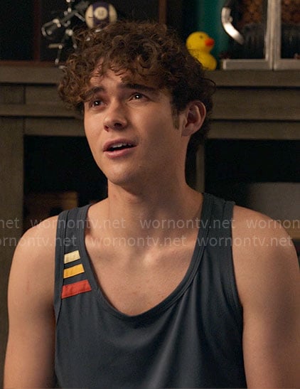 Ricky’s navy tank top with stripes on High School Musical The Musical The Series