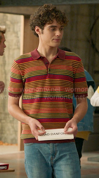 Ricky’s red striped knit polo on High School Musical The Musical The Series