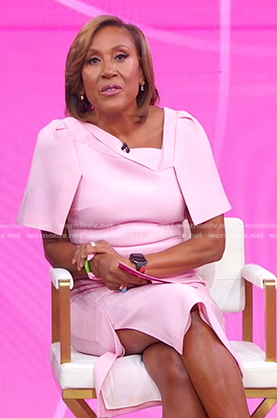 Robin’s pink asymmetric neck dress on Good Morning America