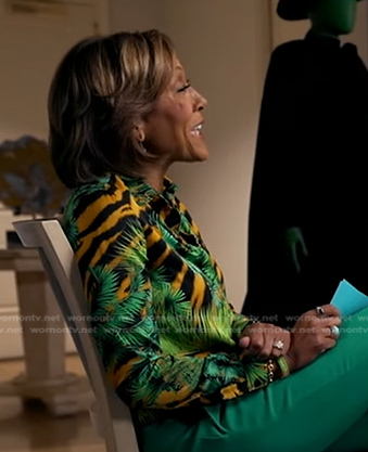 Robin’s tiger and palm leaf print blouse on Good Morning America