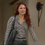 Sally’s snake print button down top on The Young and the Restless