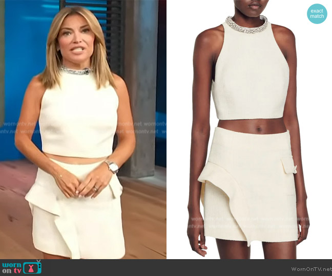 Sandro Dorine Sleeveless Crop Top worn by Kit Hoover on Access Hollywood