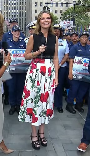 Savannah’s black zip top and poppy print skirt on Today
