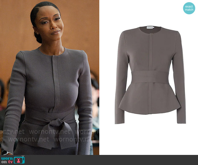 Scanlan Theodore Belted Crepe Knit Curved Hem Jacket worn by Andrea Freemann (Yaya DaCosta) on The Lincoln Lawyer