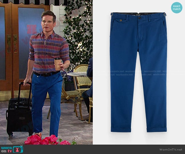 Scotch & Soda The Drift Regular Tapered-Fit Chino in Marine worn by Leo Stark (Greg Rikaart) on Days of our Lives