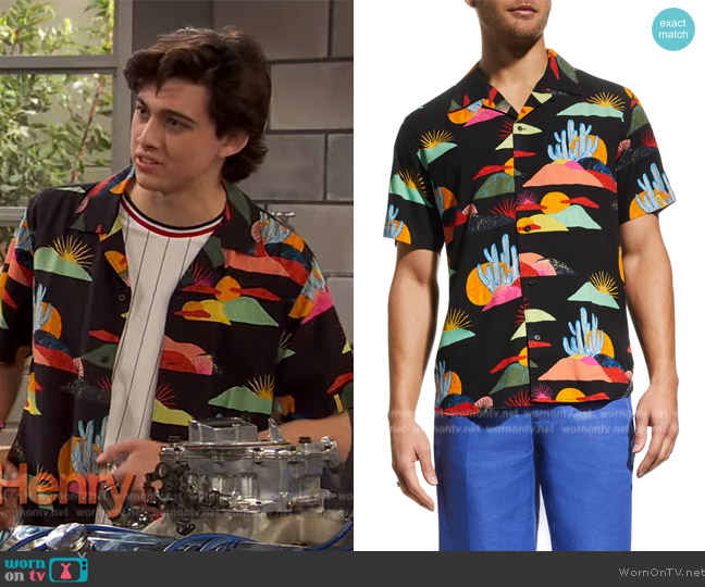Scotch and Soda x Abel Macias Men's Desert-Print Camp Shirt worn by Neil (Felix Avitia) on Ravens Home
