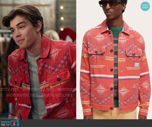 Scotch & Soda Ikat Denim-Detailed Jacquard Overshirt worn by Mack Alana (Matthew Sato) on High School Musical The Musical The Series