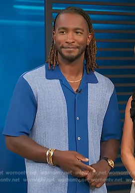 Scott’s blue button down shirt on Access Hollywood
