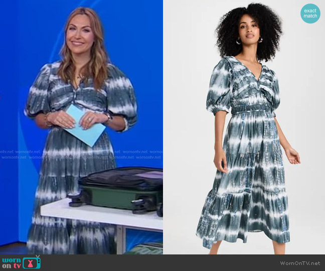Sea Nadia Tie Dye Puff Sleeve V Neck Dress worn by Lori Bergamotto on Good Morning America