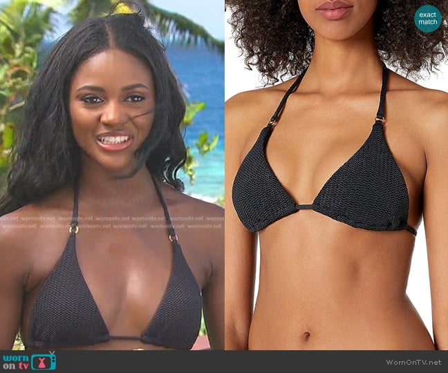 Seafolly Standard Slide Triangle Bikini Top in black worn by Charity Lawson on The Bachelorette