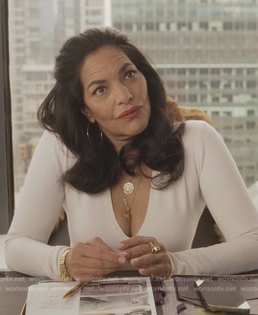 Seema’s white v-neck dress on And Just Like That