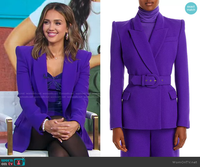 Sergio Hudson Wool Belted Blazer worn by Jessica Alba on Good Morning America