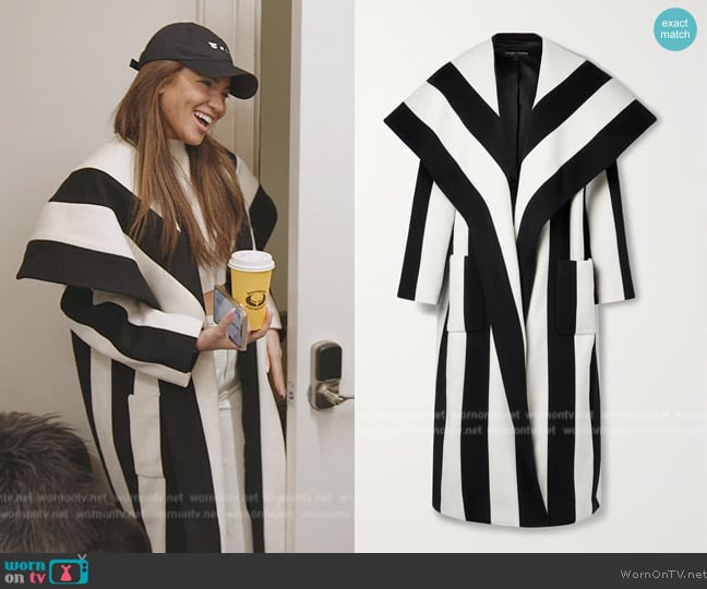 Sergio Hudson Draped striped wool and cashmere-blend coat worn by Brynn Whitfield on The Real Housewives of New York City