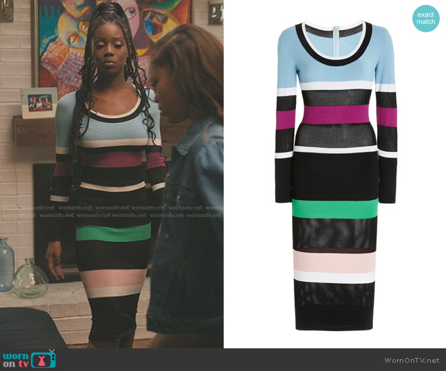 Sergio Hudson Mesh-Paneled Cotton-Blend Midi Dress worn by Kiesha Williams (Birgundi Baker) on The Chi