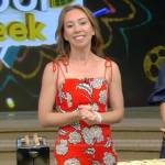 Shannon Doherty’s red floral print jumpsuit on Live with Kelly and Mark