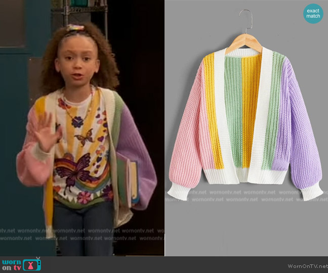 Shein Color Block Drop Shoulder Duster Cardigan worn by Alice Baxter (Mykal-Michelle Harris) on Ravens Home