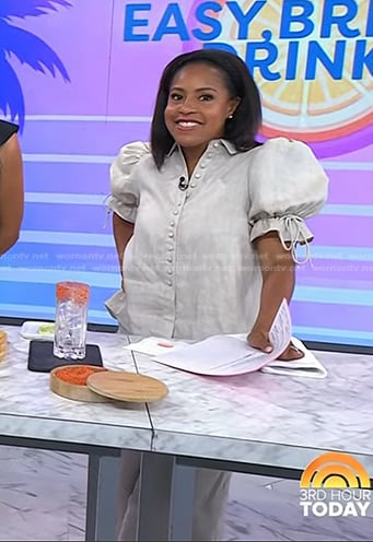Sheinelle’s puff sleeve linen blouse and pants on Today