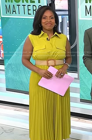 Sheinelle’s yellow sleeveless pleated dress on Today