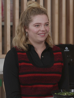 Sloane’s red stripe vest on And Just Like That