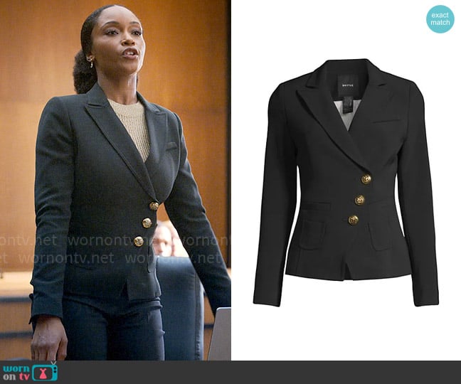 Smythe Asymmetrical Wrap Blazer in Black worn by Andrea Freemann (Yaya DaCosta) on The Lincoln Lawyer