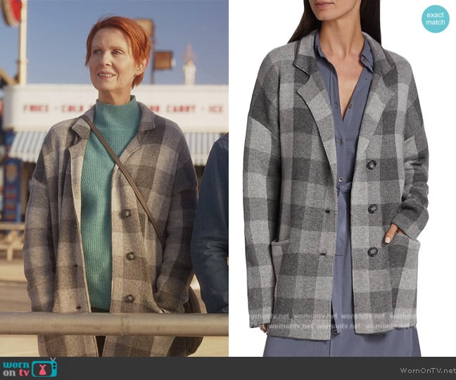 Splendid Meli Plaid Coatigan worn by Miranda Hobbs (Cynthia Nixon) on And Just Like That