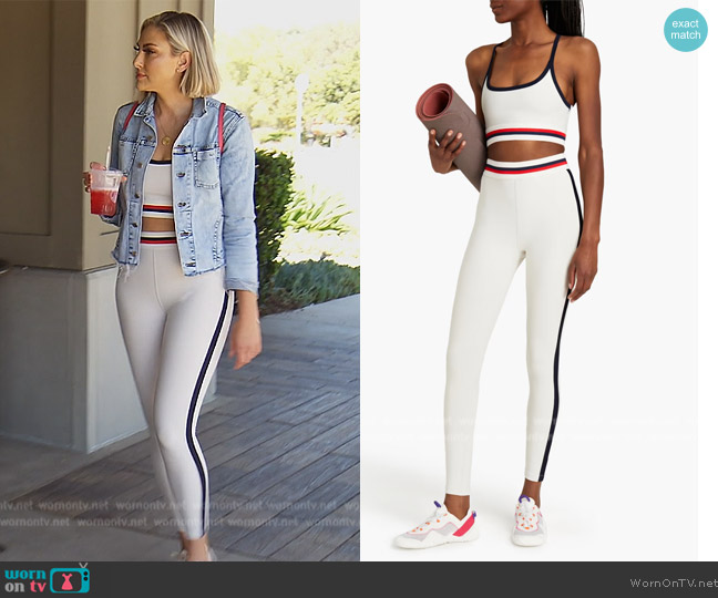 Splits59 Striped stretch sports bra worn by Gina Kirschenheiter on The Real Housewives of Orange County