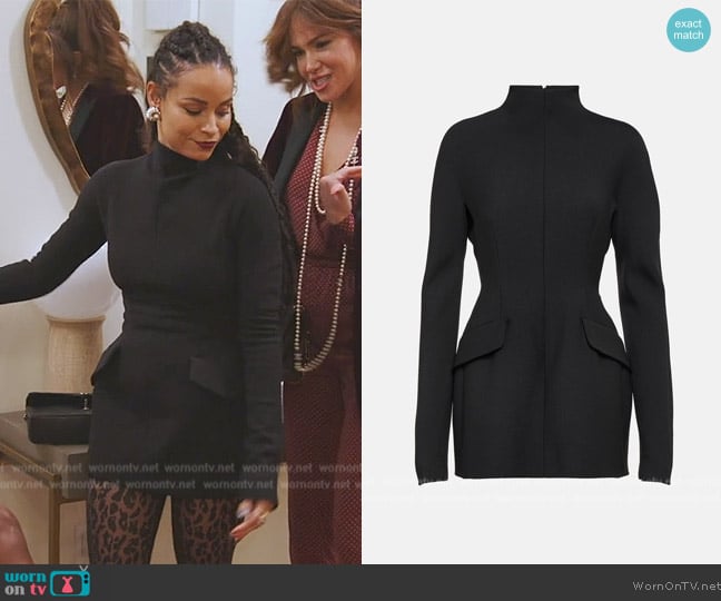 Sportmax Deconstructed gabardine jacket worn by Sai De Silva on The Real Housewives of New York City