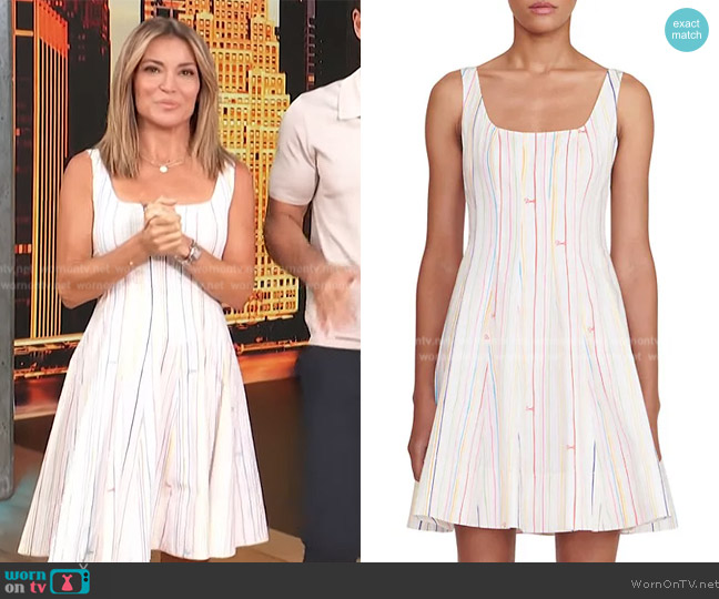 Staud Wells Cotton Striped Logo Minidress worn by Kit Hoover on Access Hollywood