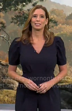 Stephanie Abrams’ navy v-neck jumpsuit on CBS Mornings