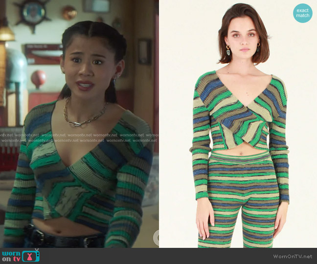 Studio Fantastique Bianca Top in Green worn by George Fan (Leah Lewis) on Nancy Drew