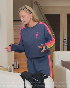 Tamra’s blue stripe sleeve sweatshirt and pants on The Real Housewives of Orange County