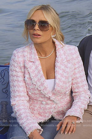 Tamra’s pink houndstooth tweed blazer on The Real Housewives of Orange County