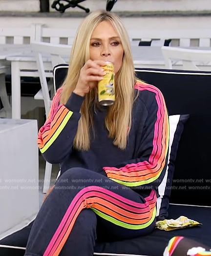 Tamra’s blue stripe sleeve sweatshirt and pants on The Real Housewives of Orange County