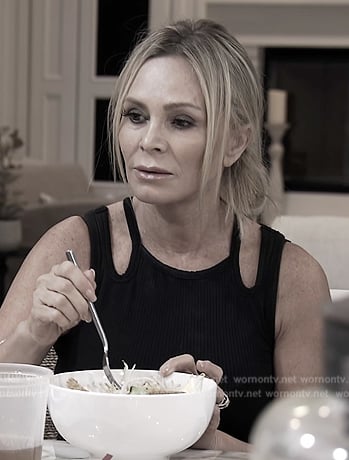 Tamra’s black cutout tank on The Real Housewives of Orange County