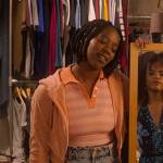 Tara’s coral striped top and velour jacket on Heartstopper