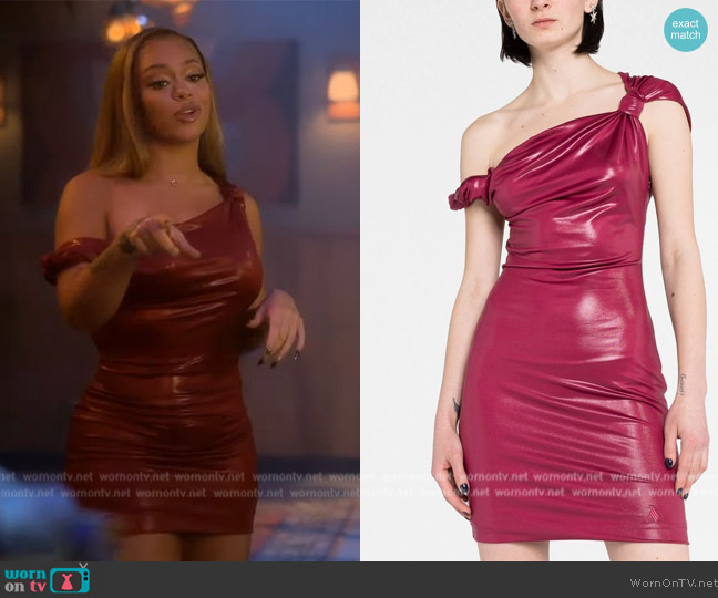 The Attico Cassie off-shoulder coated minidress worn by (Latto) on Grown-ish